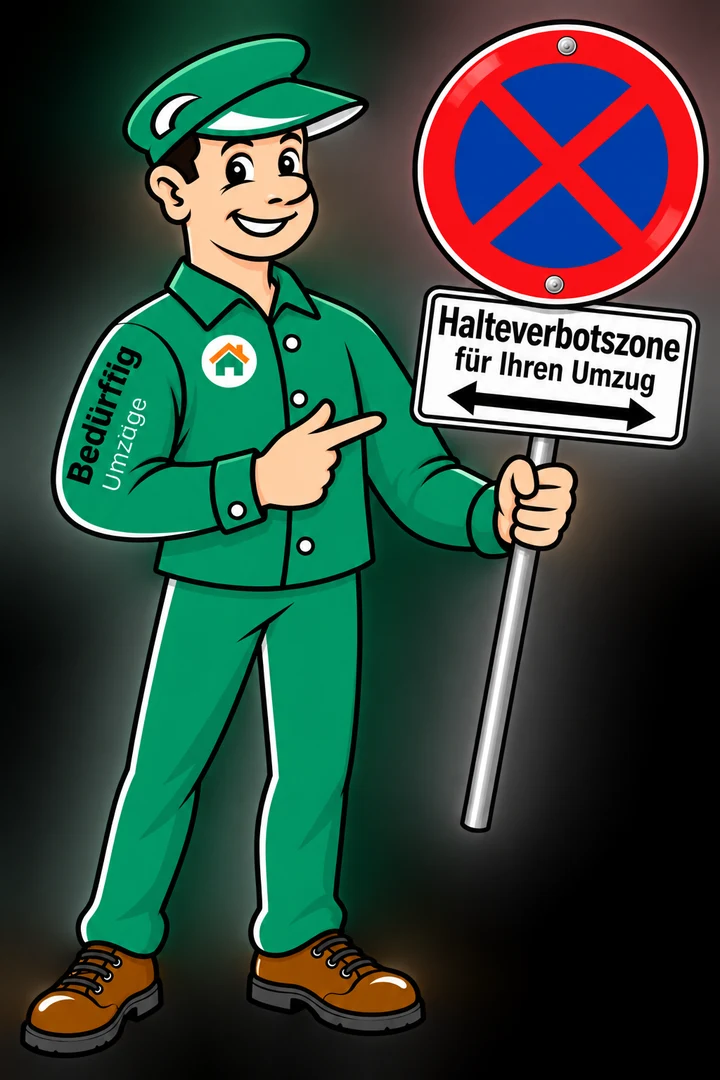 Berti zeigt ein Halteverbotsschild als Illustration für die Halteverbotszone
